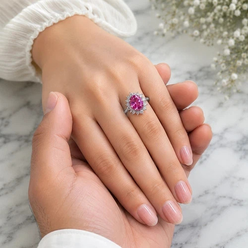 6.65 Ct Natural Pink & Sapphire Diamond Engagement Ring 14k Solid White Gold 7