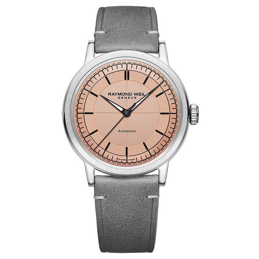 Raymond Weil Millesime Salmon Sector Dial Grey Leather Strap 2925-STC-80001