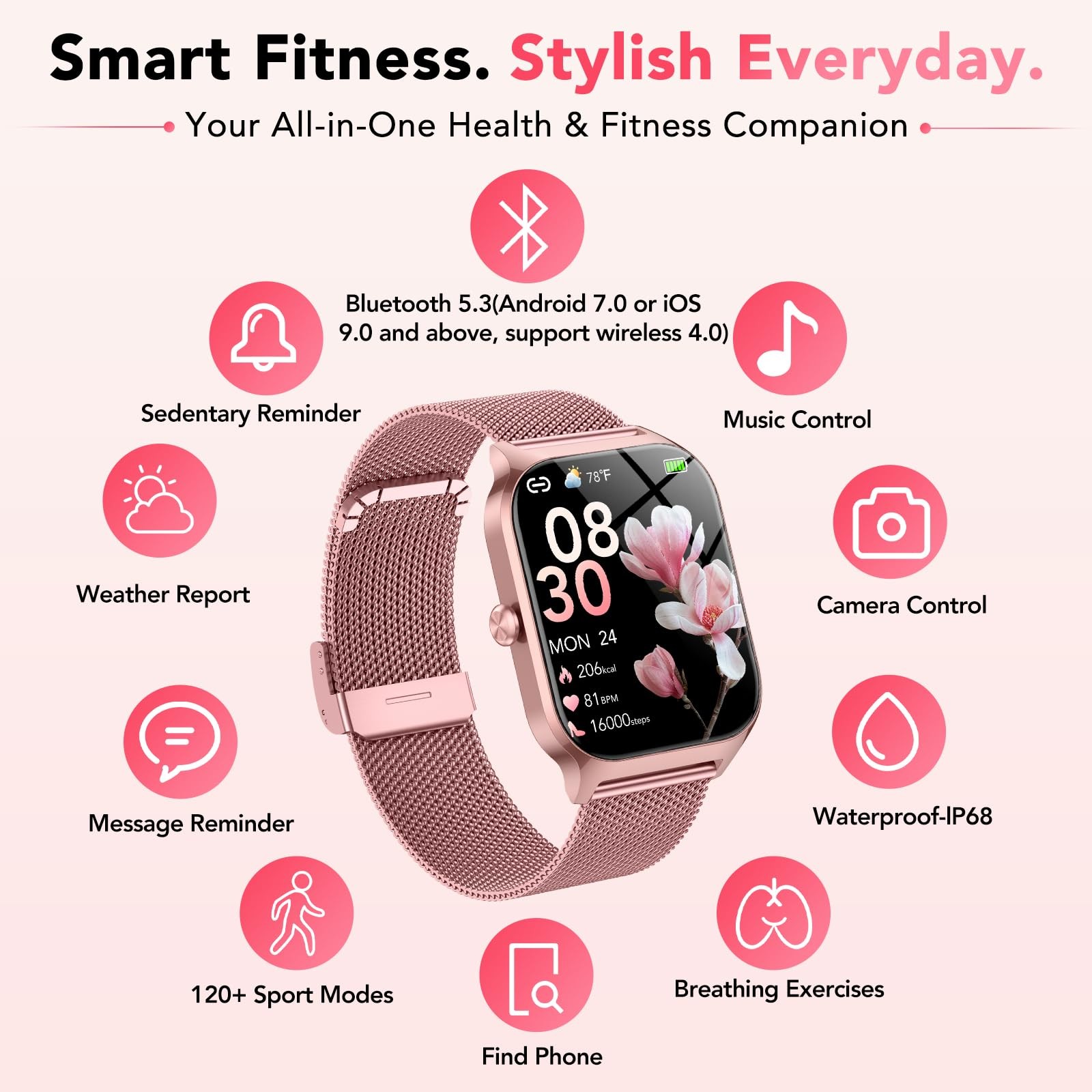 Smart Watch 1.85 Inch HD Fitness Tracker Heart Rate Sleep Monitor Waterproof…