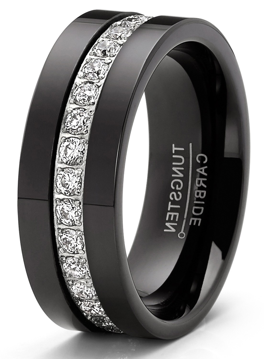 1.35 Carat Tungsten Black Wedding Band Eternity Ring Cubic Zirconia Comfort-Fit