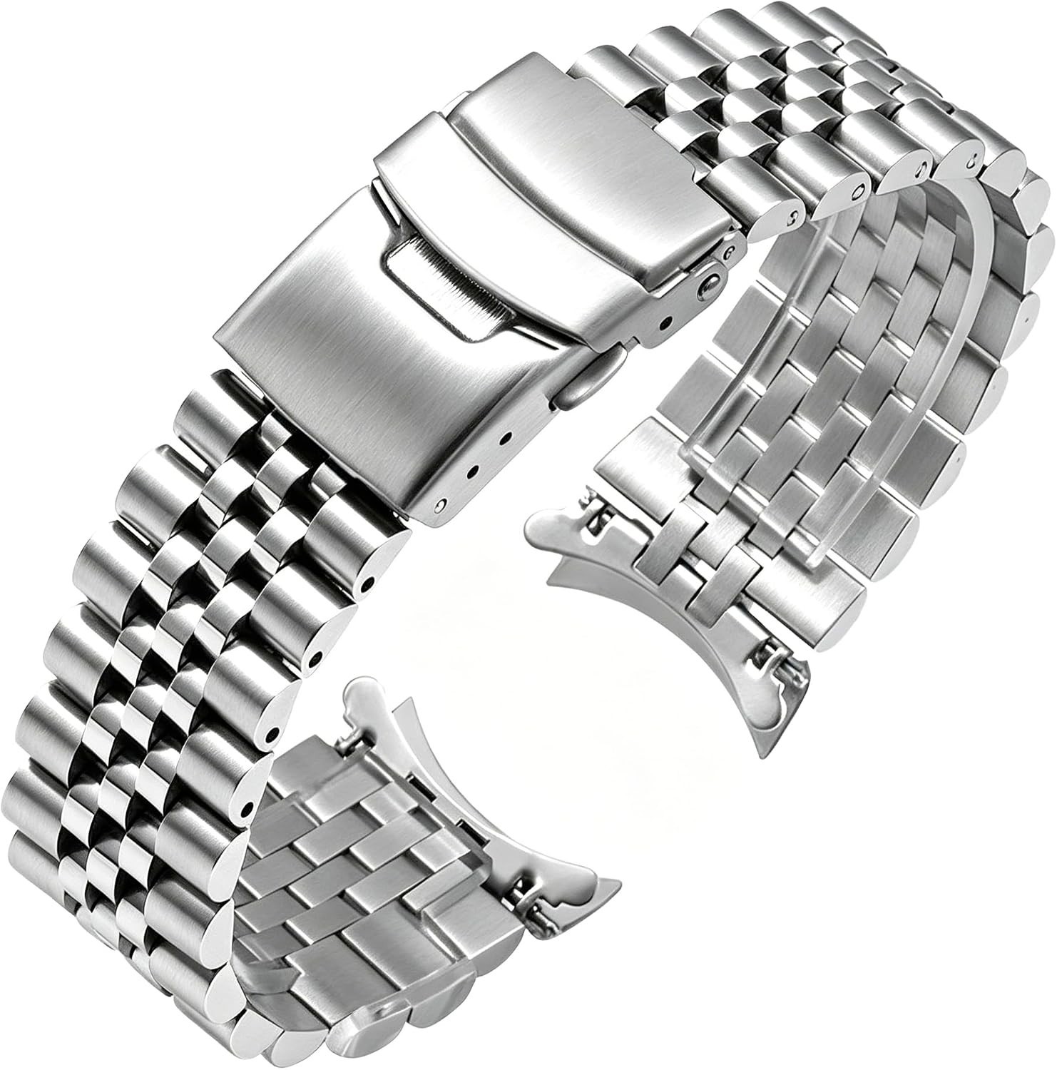Elegant Stainless Steel Watch Band 22mm with Curved Ends & Double Lock Clasp