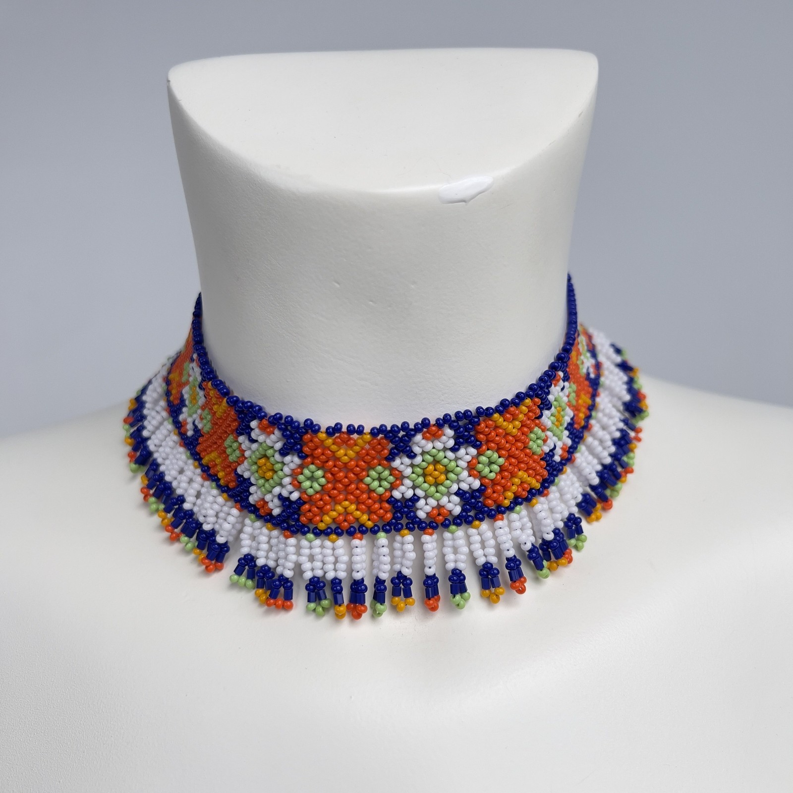 Handmade Authentic Ukrainian Ethnic Beaded Jewelry Necklace Sylyanka Gerdan Blue