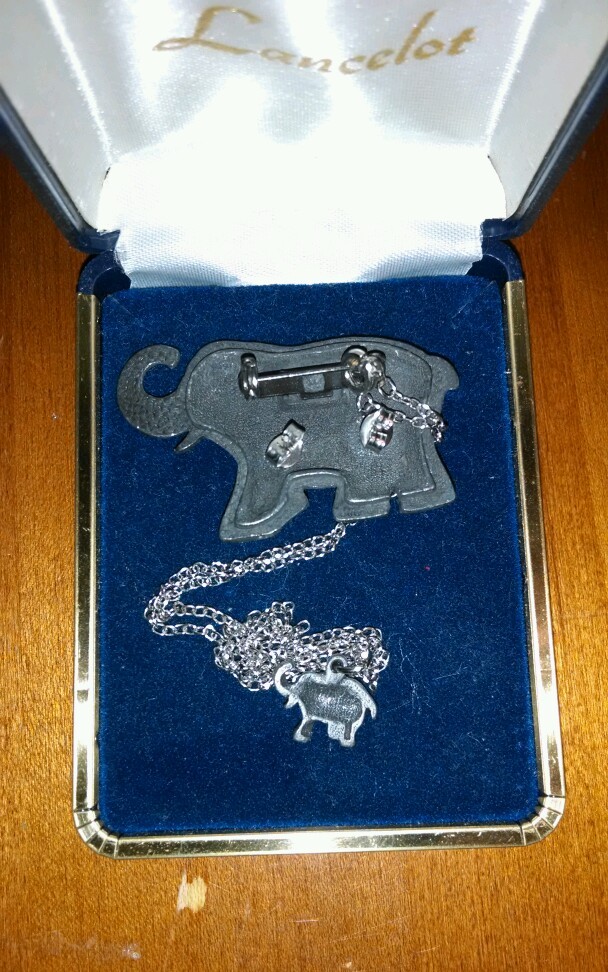 Elephant Necklace, Earrings, Pendant, Pewter? Sir Lancelot?