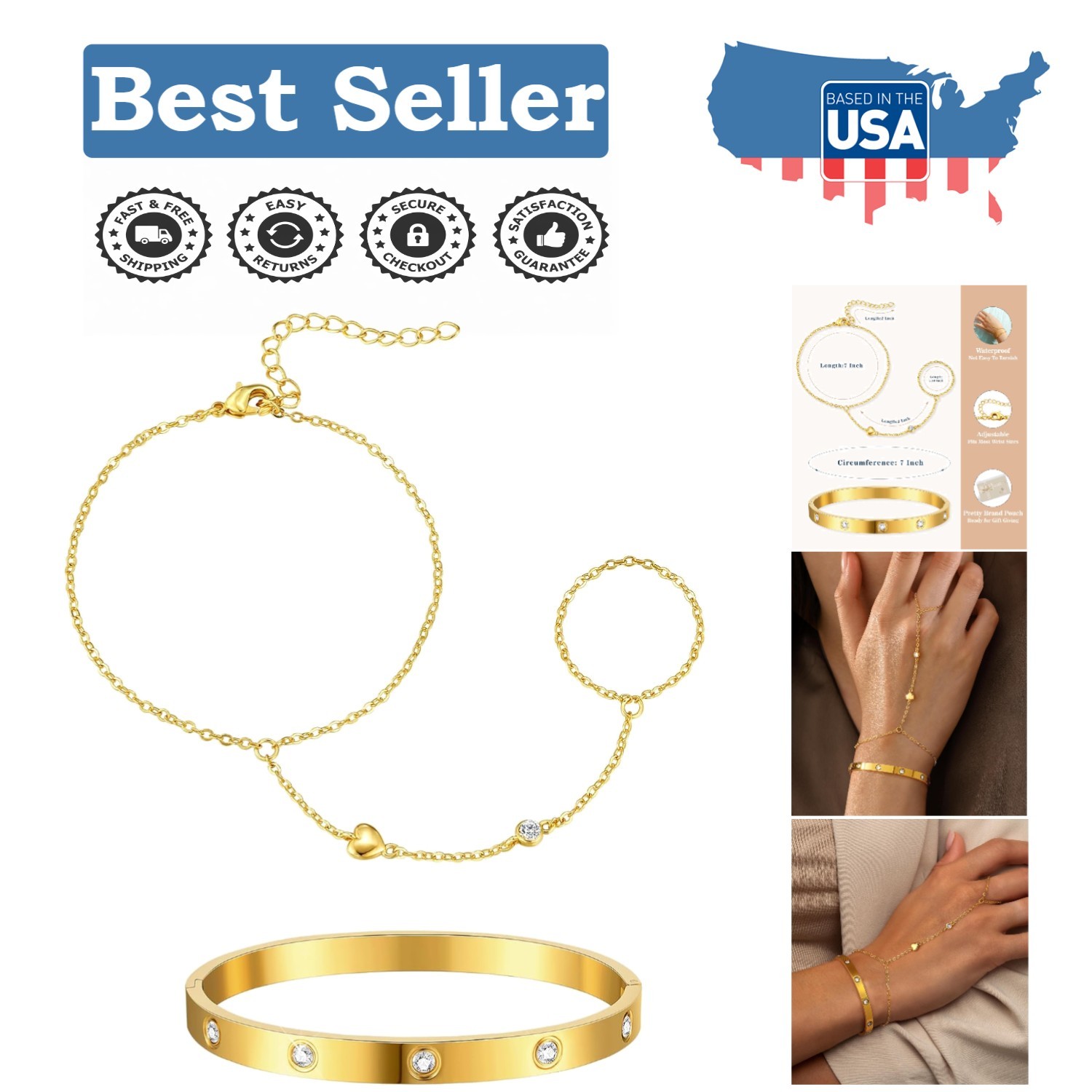Gift-Ready 5 Piece Gold Bracelet Stack – Unique Jewelry Set for Every Occasion