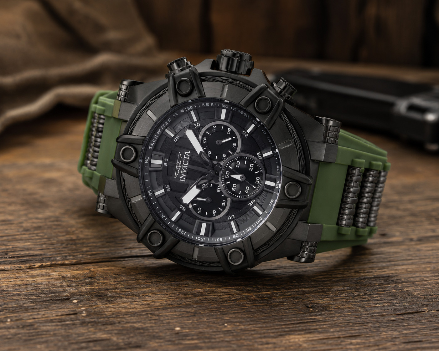 Invicta Bolt Surge,Men’s Quartz Watch 52mm Gunmetal Steel Case, Army Green 49807