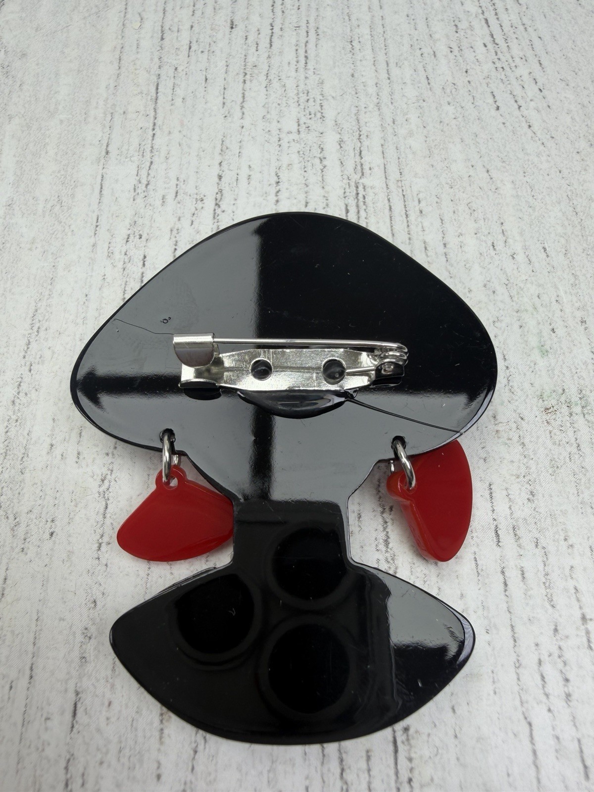 Resin Lady Brooch Black White Checkered Red Dangle Earrings Pin Vintage Style