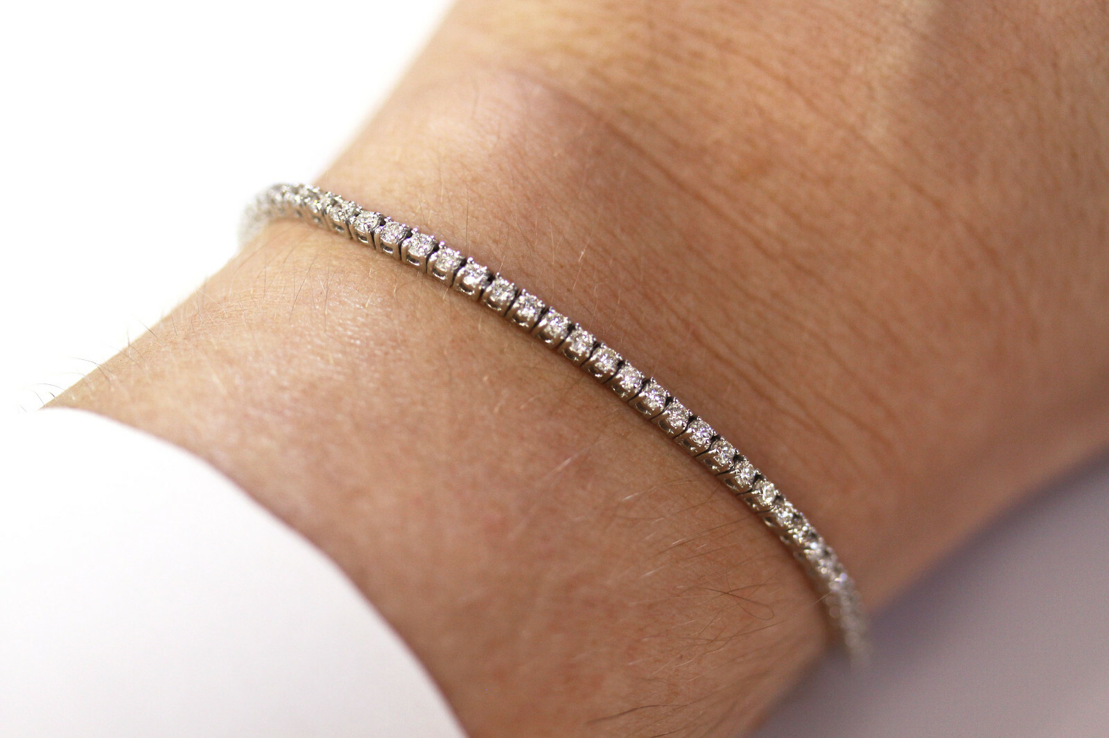 2 ctw Natural Diamond (G-H, SI) Solid 14k White Gold 2 MM Tennis Bracelet 6-8″