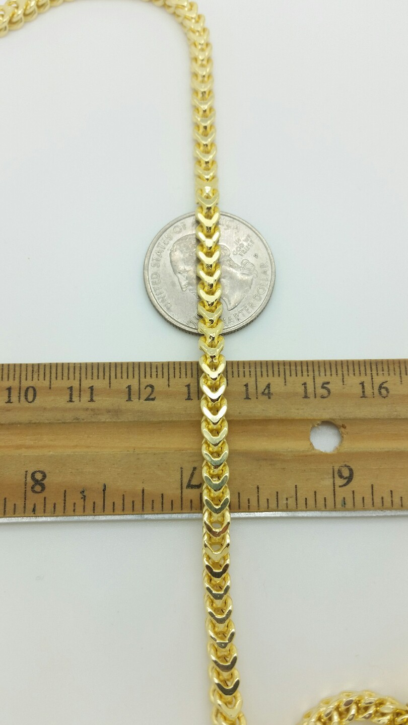 925 Sterling Silver 14k Gold Hollow Square Box Franco Link Chain 4mm
