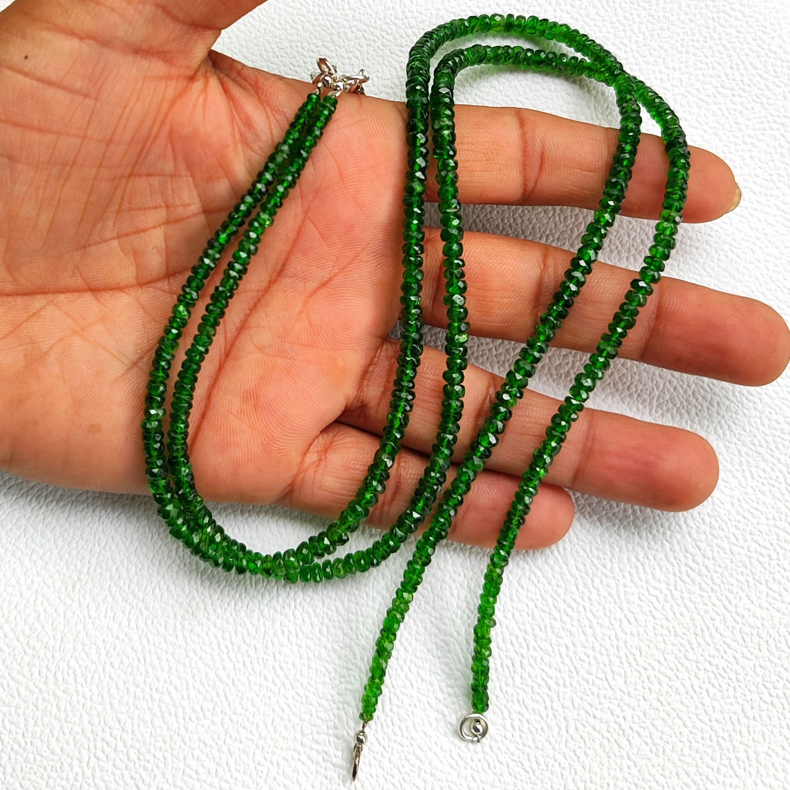 Chrome Diopside Faceted Rondelle Beads 16.5″ Necklace 3.5-4.5mm Gemstones