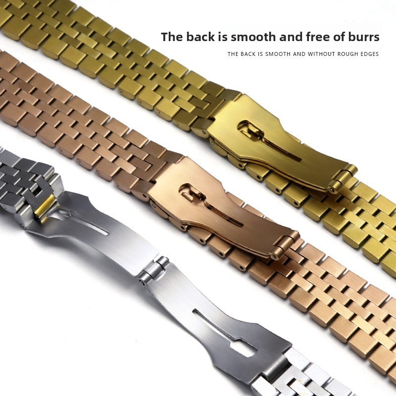 5 Bead Solid Stainless Steel Watch Band Straps Mens19 20 21mm for Rolex Datejust