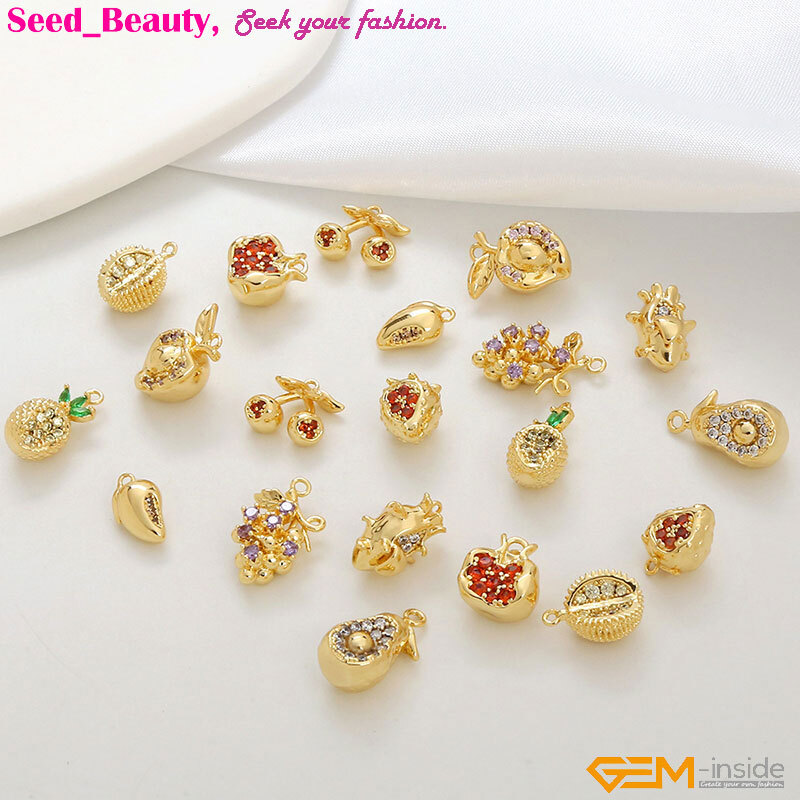18k Gold Filled Plant Fruit Crystal Charm Pendant Bead Jewelry Making Not plated