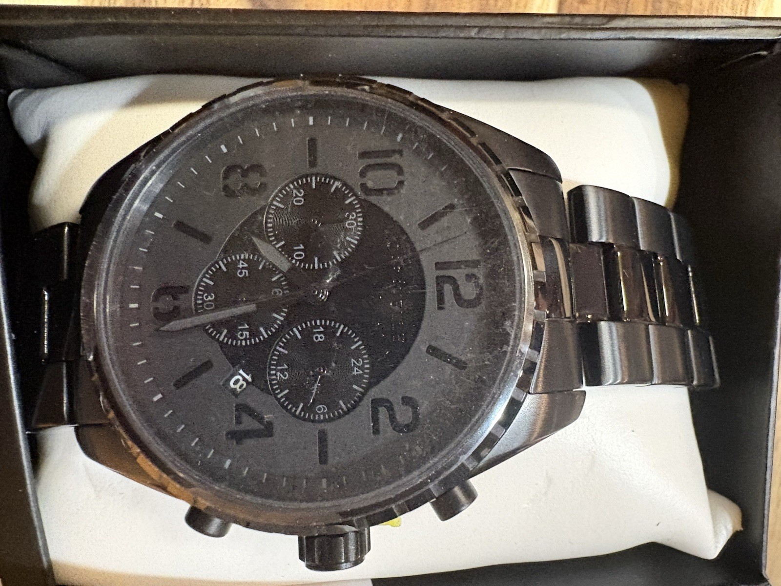 Caravelle Men’s Quartz Chronograph 12-Hour Black Dial SS Bracelet 44mm w/ Box