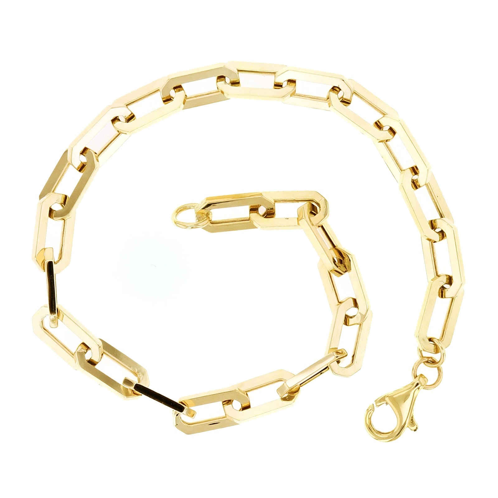 Italian 14k Yellow Gold Oval Beveled Link Chain Bracelet 7″ 4.6mm 2.4 grams