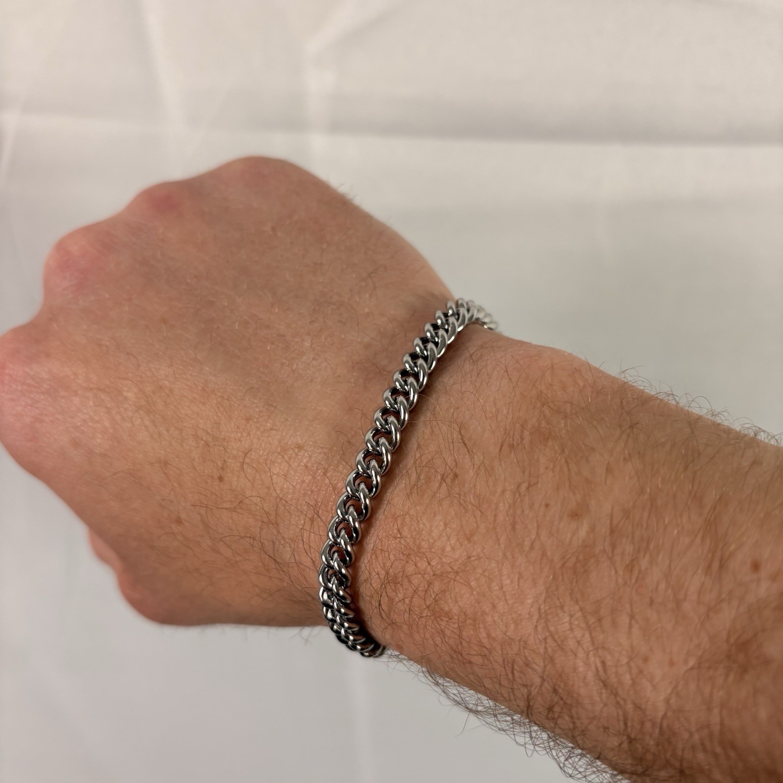 Silver Bracelet 316L Surgical Stainless Steel Curb Bracelet 6mm 8” + 2” Extender