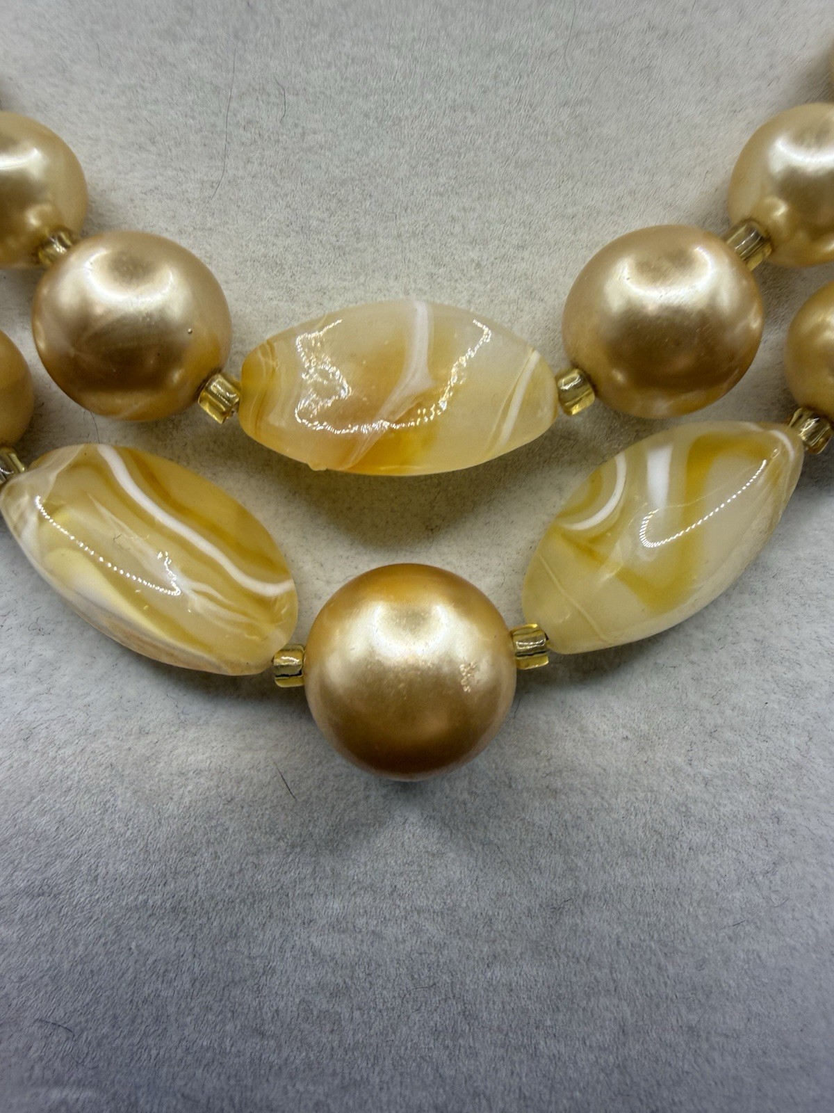 Vintage Unsigned Glass Bow Pearl Double Strand Necklace 50s Japan