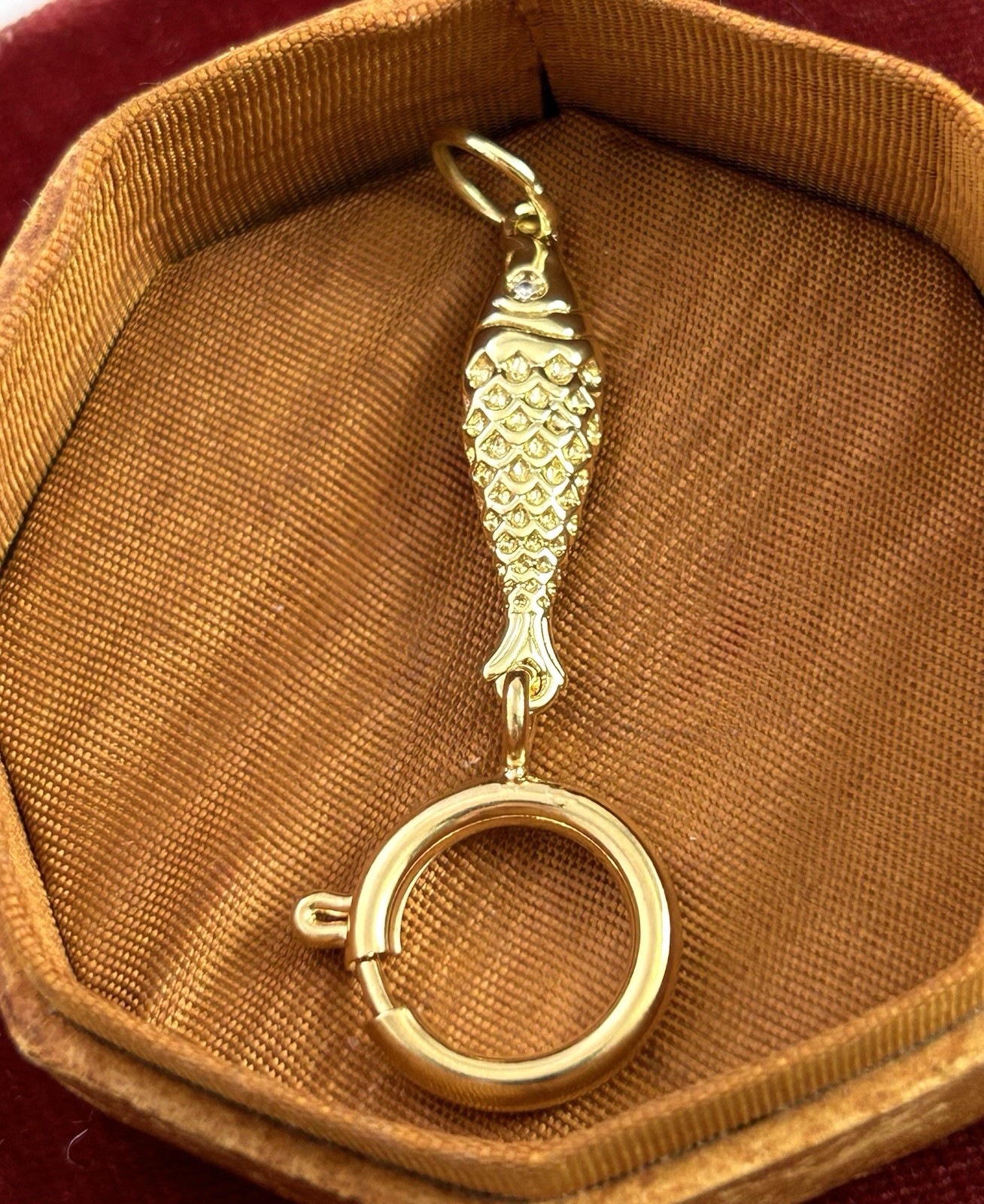 Fish Charm Holder Spring Ring Clasp Nautical Pendant Gold Plated Jewelry