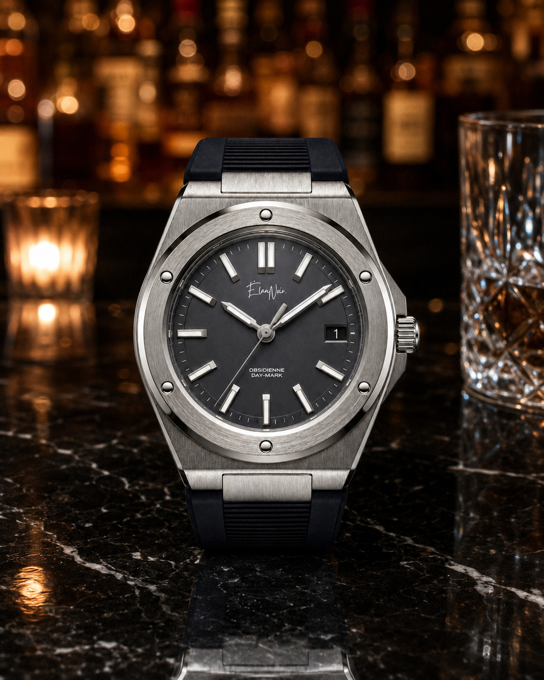 Custom Élan Noir Day-Mark Auto NH35 Watch Black/Grey Dial Sapphire Steel 41mm