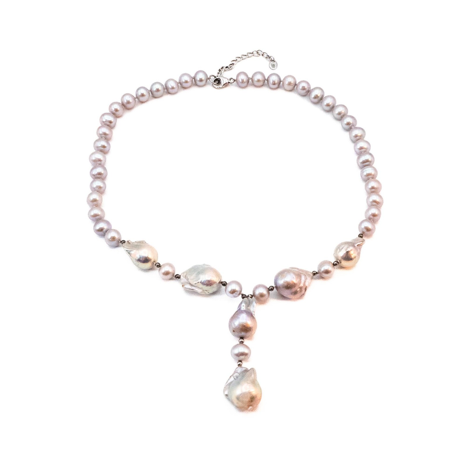 Vintage 18 to 20-Inch Cultured 9.15mm Grey Baroque Pearl Necklace With 925 Clasp