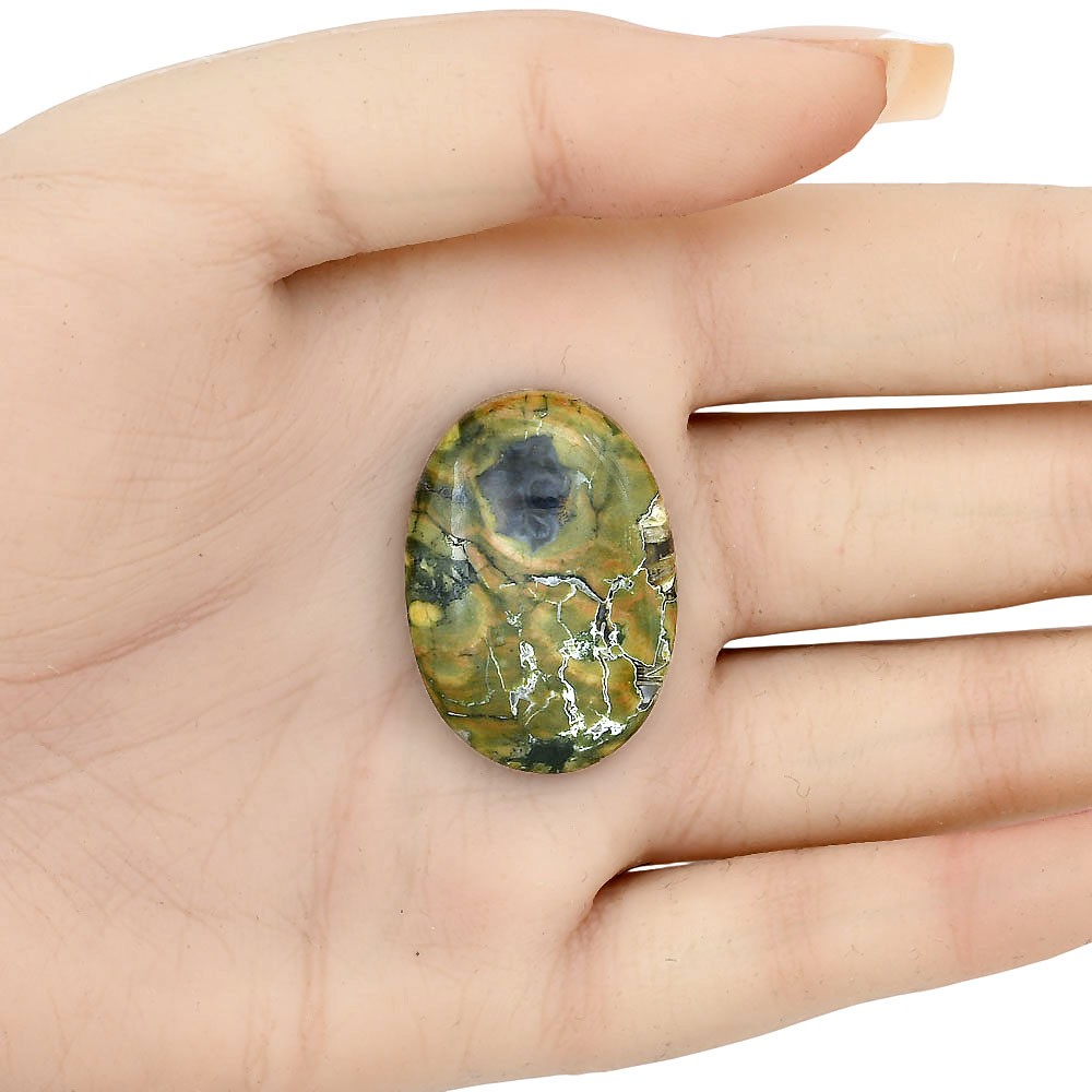 Natural Rhyolite Rainforest Jasper 31.75×22.5×6.5 mm Oval Gemstone LS03470-58
