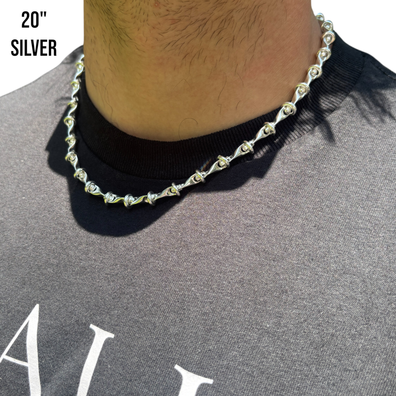 8mm Barbed Wire Chain Necklace – Real Solid 925 Sterling Silver Made In Italy