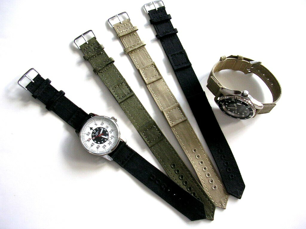 16 Khaki Canvas WWII 1pc Military Army Drab watchband nato strap IW SUISSE 18 20