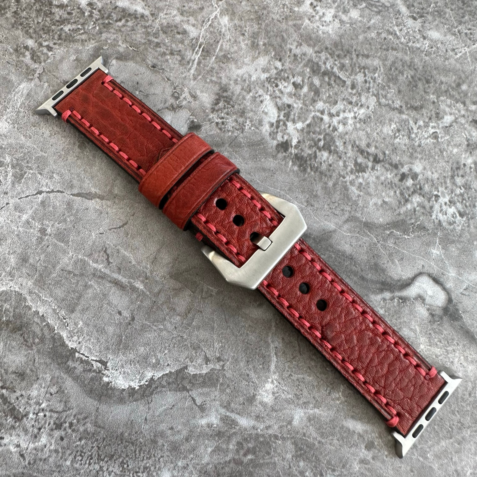 Premium Thick Red Lychee Leather Watch Strap Band For Apple Watch Ultra 1 2 49mm