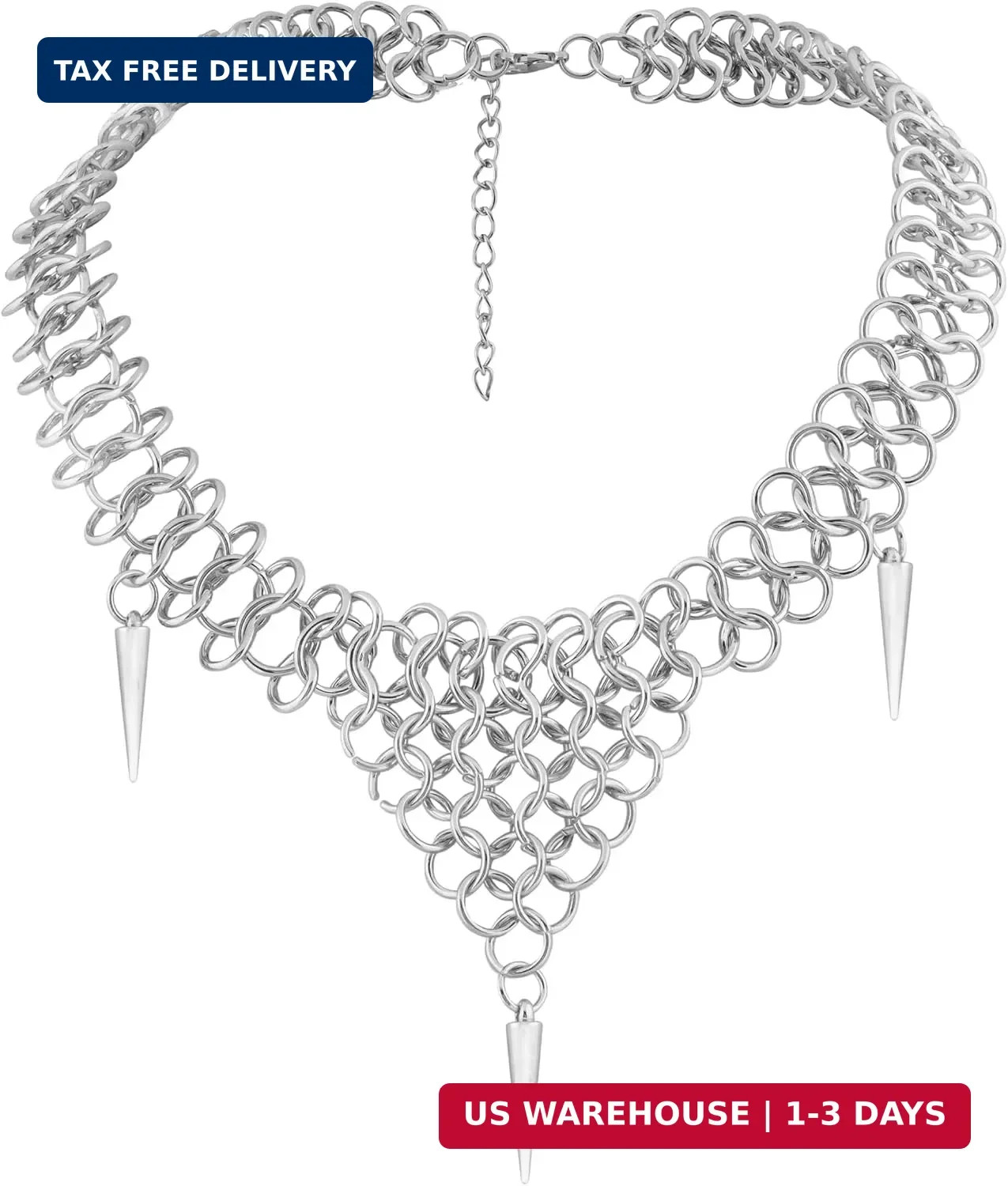 Sacina Silver-tone Chunky Spike Choker, Gothic Emo Punk Grunge Necklace, Goth Je