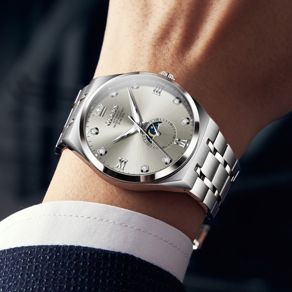 OLEVS 7069 Authentic Luxury Stainless Steel Strap Business Gents Automatic Watch