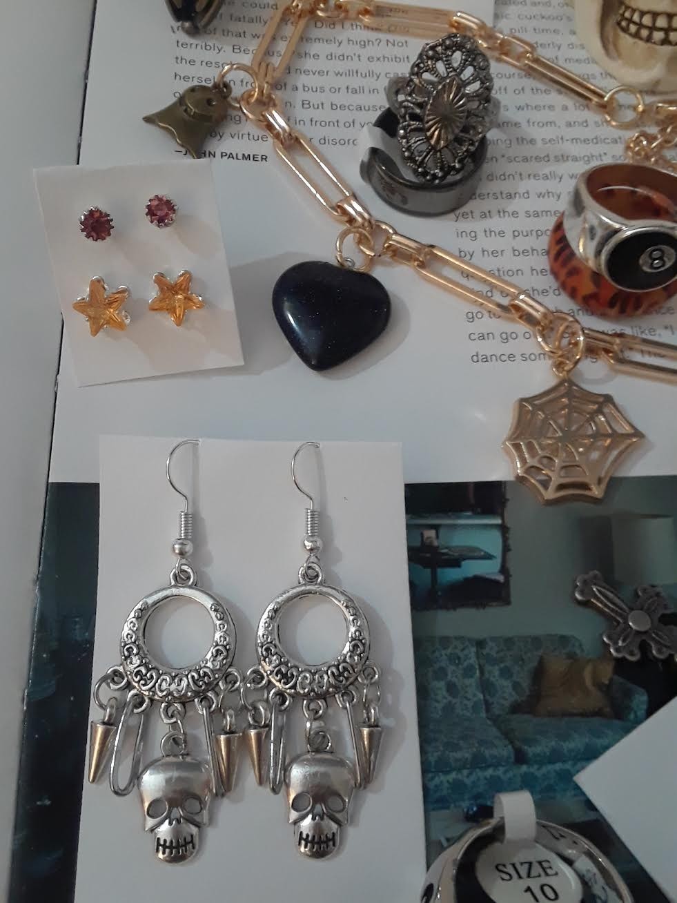 Rockabilly, Punk, Mixed Jewelry Lot – Skull, Spider web, Wolf, Spikes, Goth, Emo