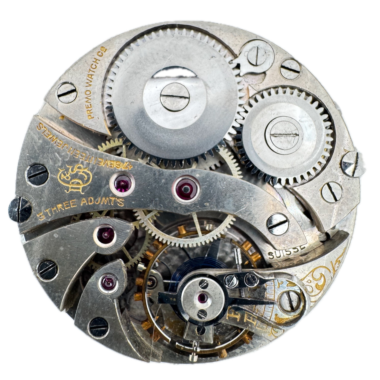 Antique 12s Dietrich Gruen Primo 17 Jewel Mechanical Pocket Watch Movement