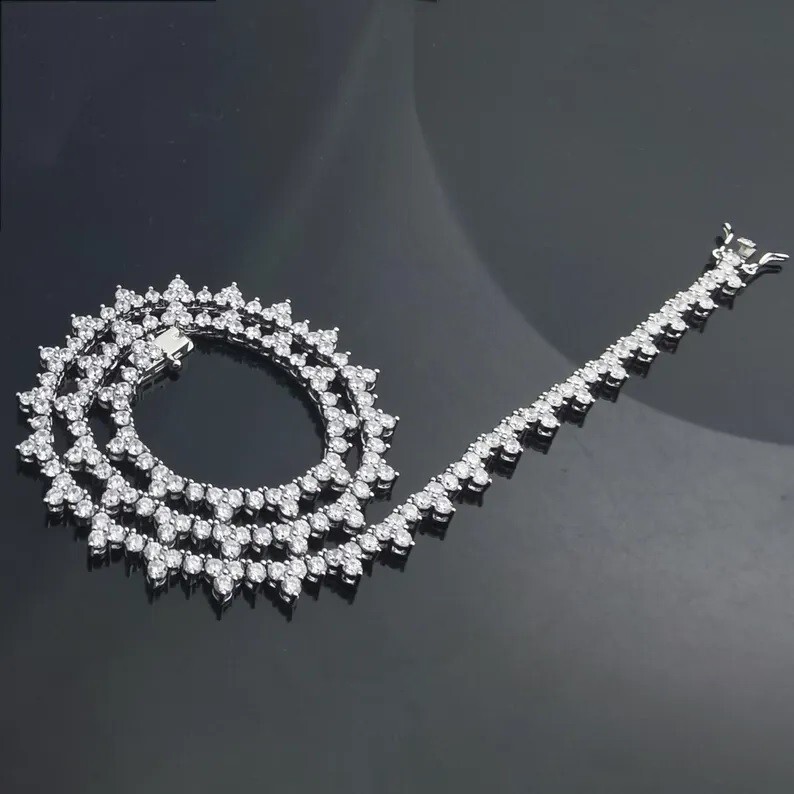 18ct Lab Created Round Cut Diamond Women’s Tennis Necklace 14K White Gold Plated