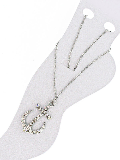 COASTAL Boutique Crystal Silver ANCHOR Nautical Ankle Bracelet Anklet NWT New