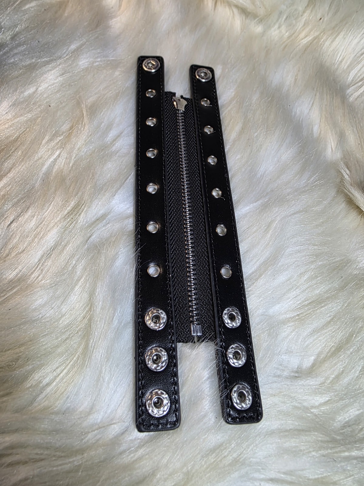 Black Faux Leather Wide Wrap Bracelet with Silver Grommets & Zipper