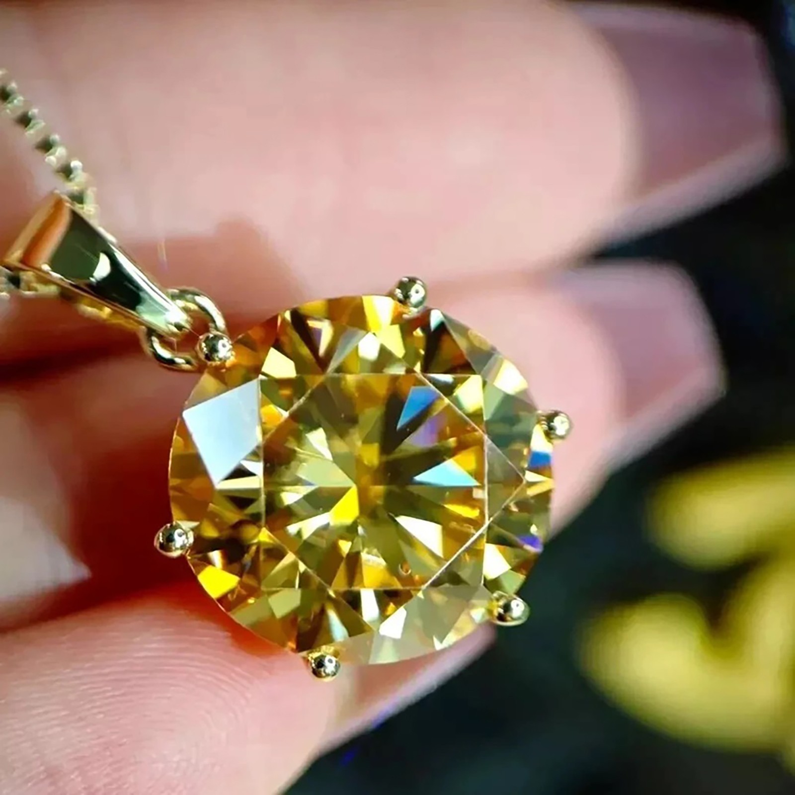3.54 Cts. Round Shape Yellow Diamond Pendant In 925 Silver – Tariff Free