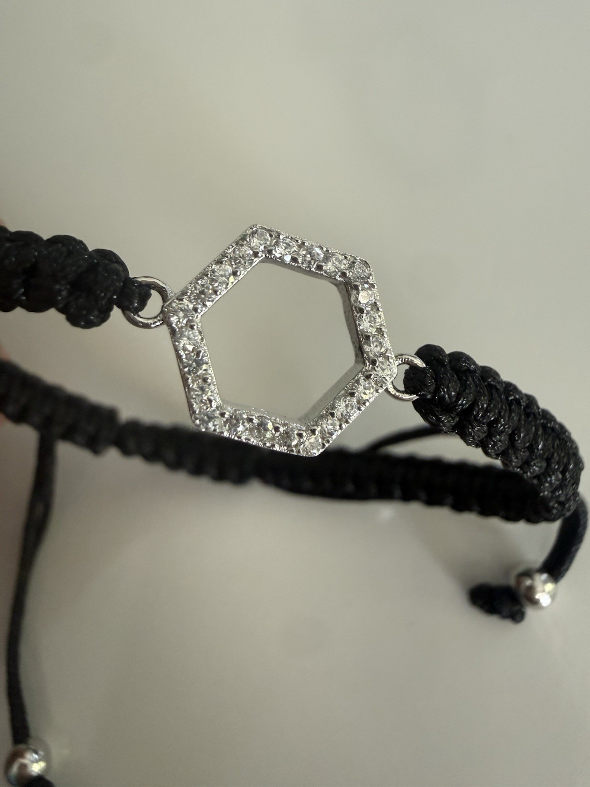 Sterling Silver 925 & Cz Adjustable Mesh Charm Bracelet New