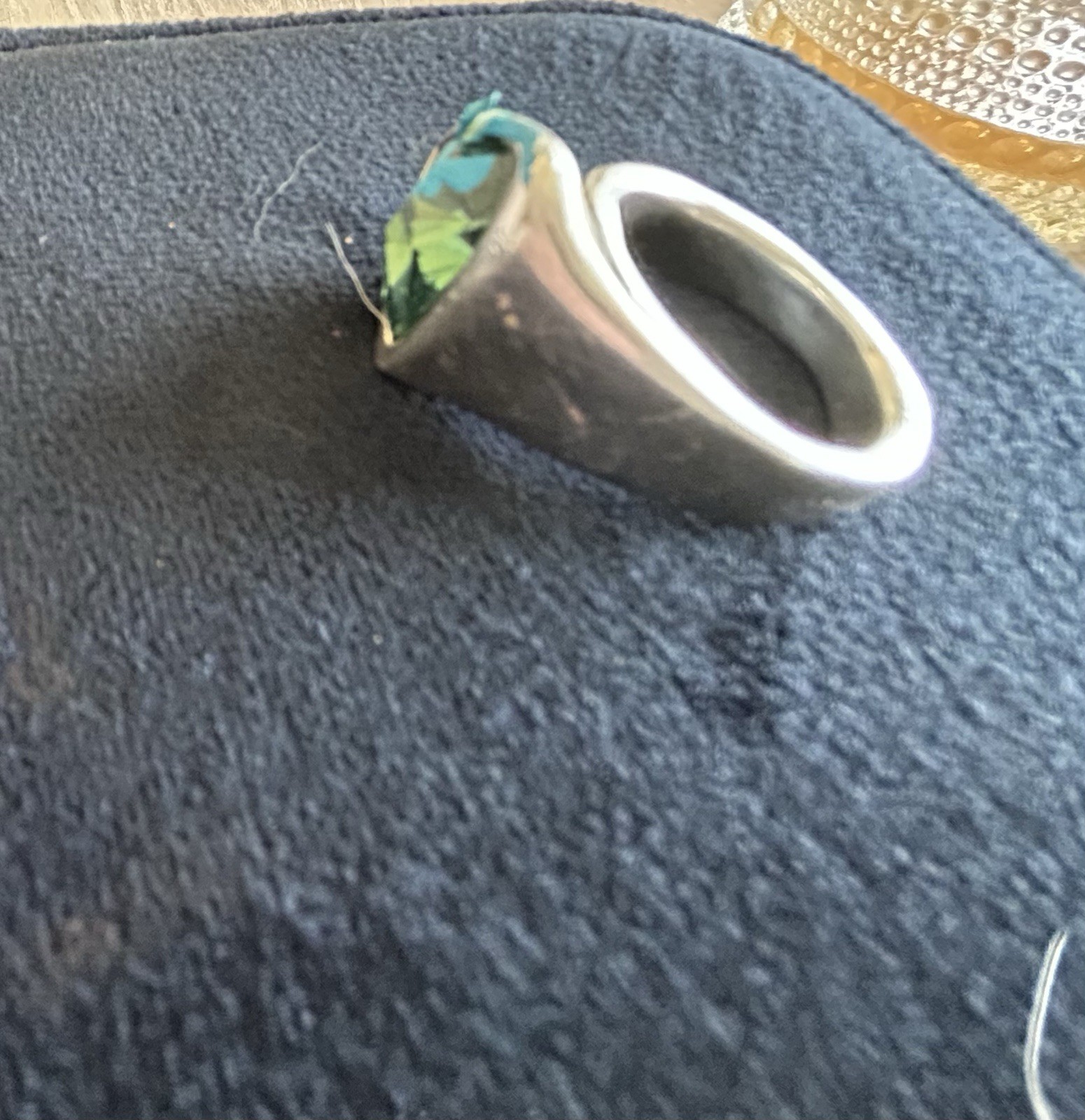 Made In Spain, Sterling Silver Blue Crystal Stamped Ring ￼