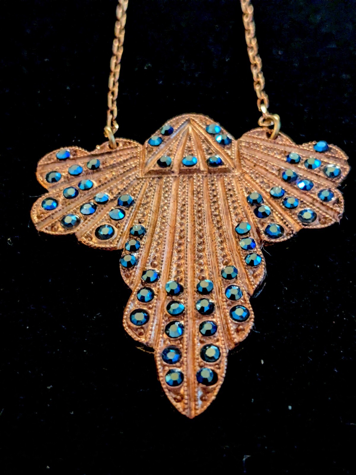 Vintage Classic Art Deco Sparkly Die Struck Brass Pendant Necklace