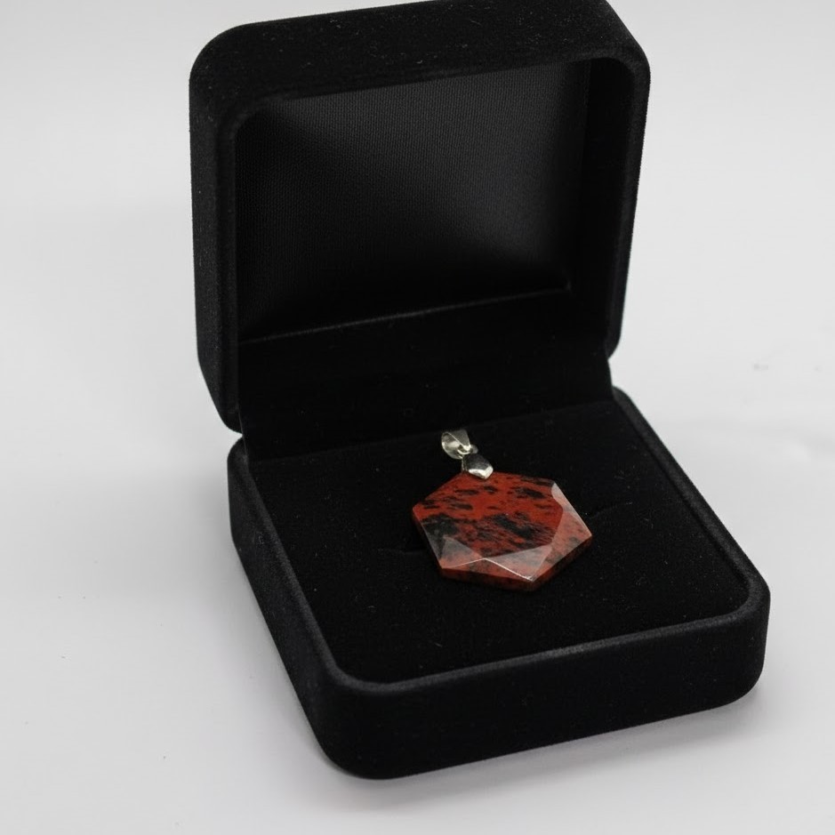 Mahogany Obsidian Hexagon Pendant | Handmade Certified Gemstone Necklace