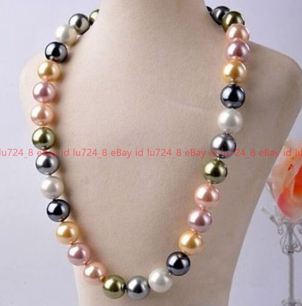 Pretty Jewelry 10mm Multi-Color Shell Pearl Round Beads Necklace 14-36 Inch