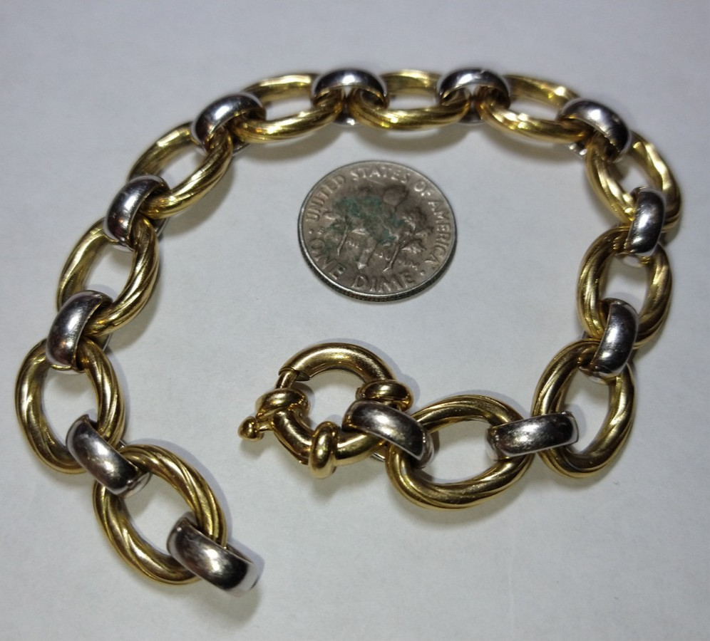 18k white and yellow gold Italian 10.8mm bracelet 20.42 grams – 7.25″