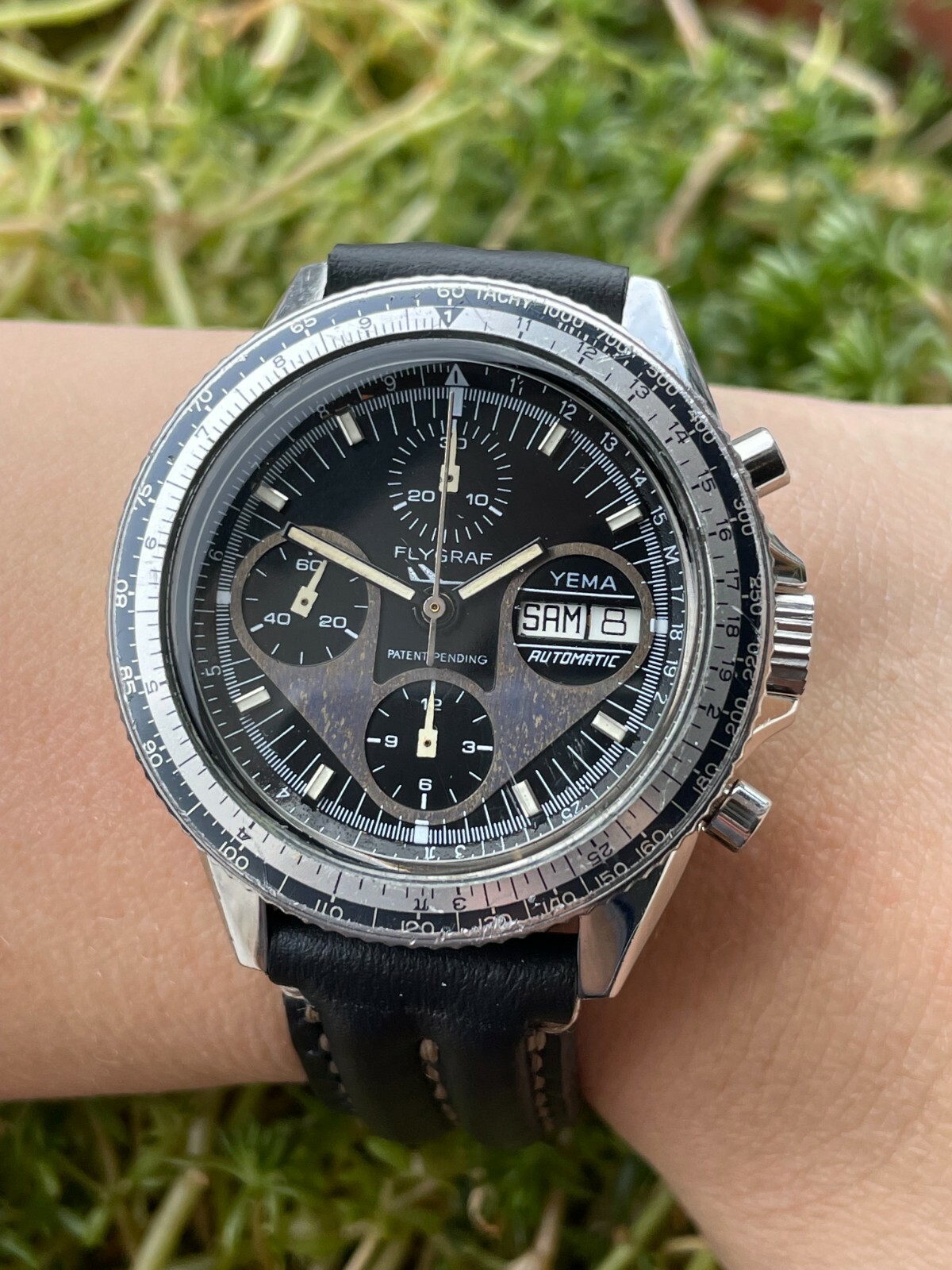 VINTAGE YEMA FLYGRAF WATCH CHRONOGRAPH AUTOMATIC DAY DATE MENS 40.5mm SWISS MADE