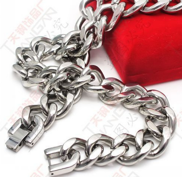 8”-40” Stainless steel 15mm Cuban Curb Link Necklace Bracelet Men Cool Jewelry