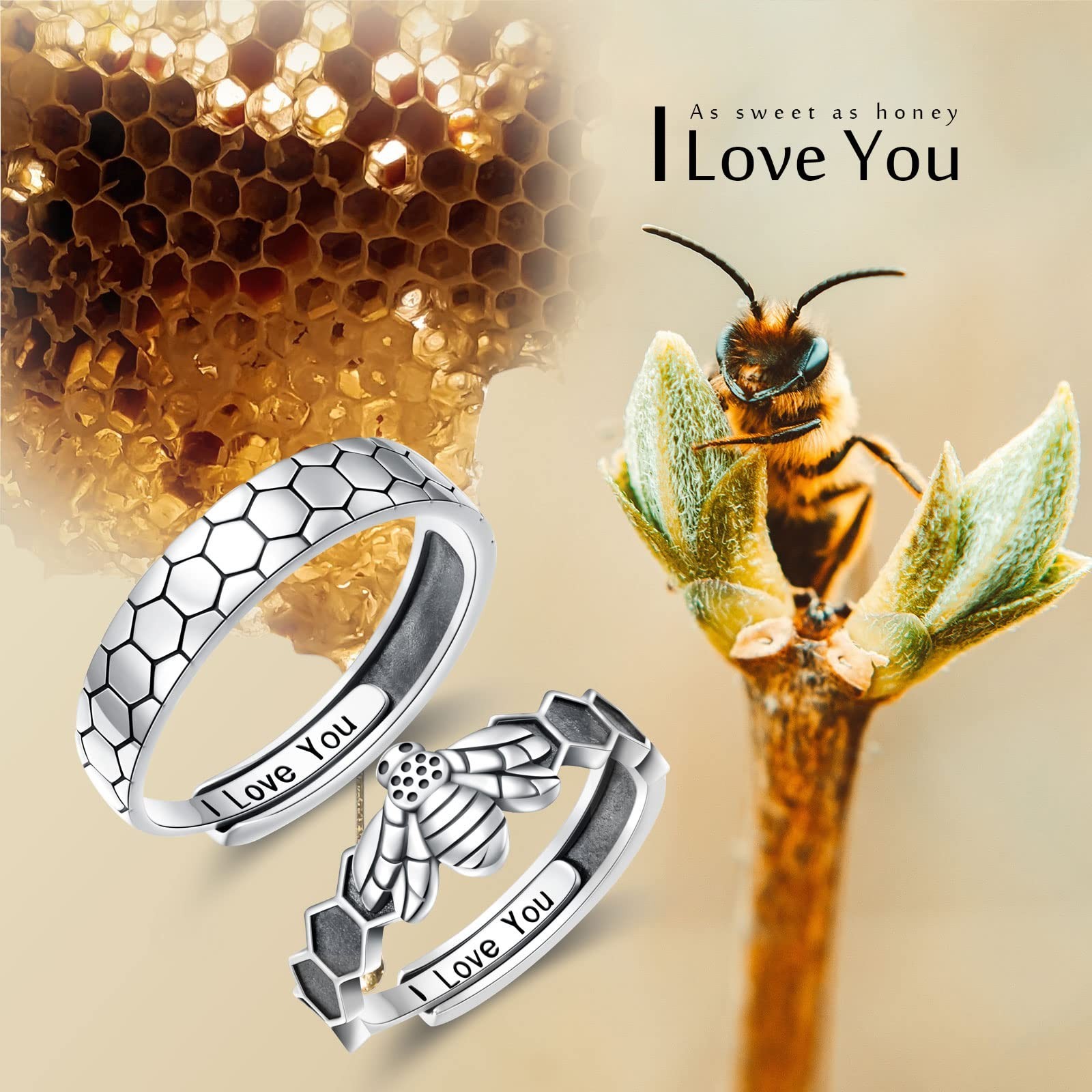 Sterling Silver Adjustable Promise Rings for Couples – Romantic Love Jewelry Gif