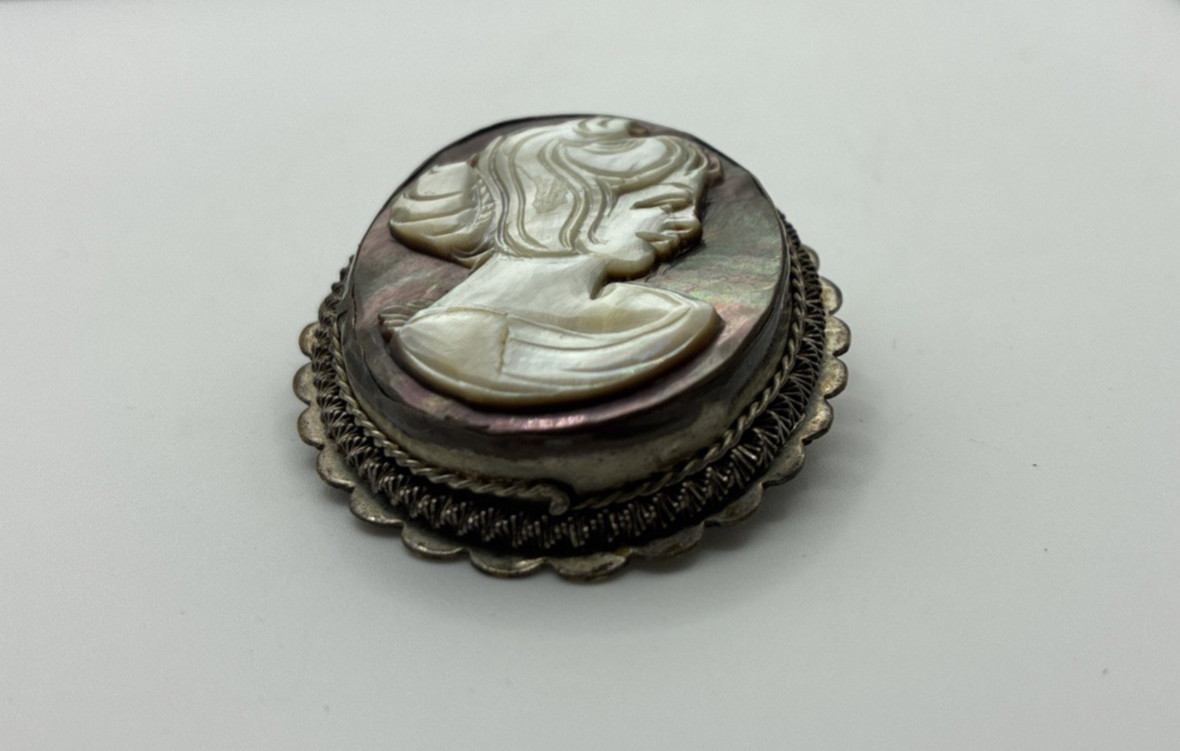 Vintage Cameo Brooch Pendant Lot Hand Carved Pin Poet Core Signed Mid Century