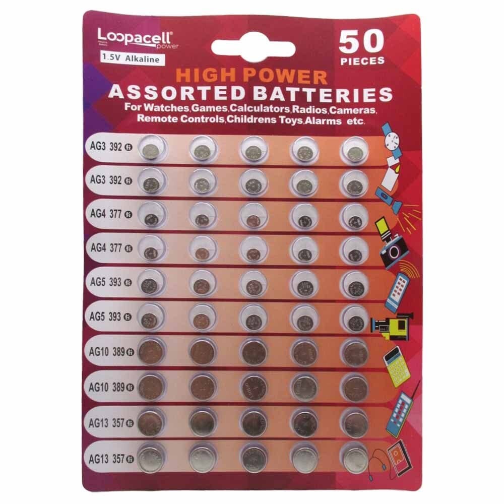 Loopacell High Power Super Alkaline Button Cell Assorted 50 Count (Pack of 1)