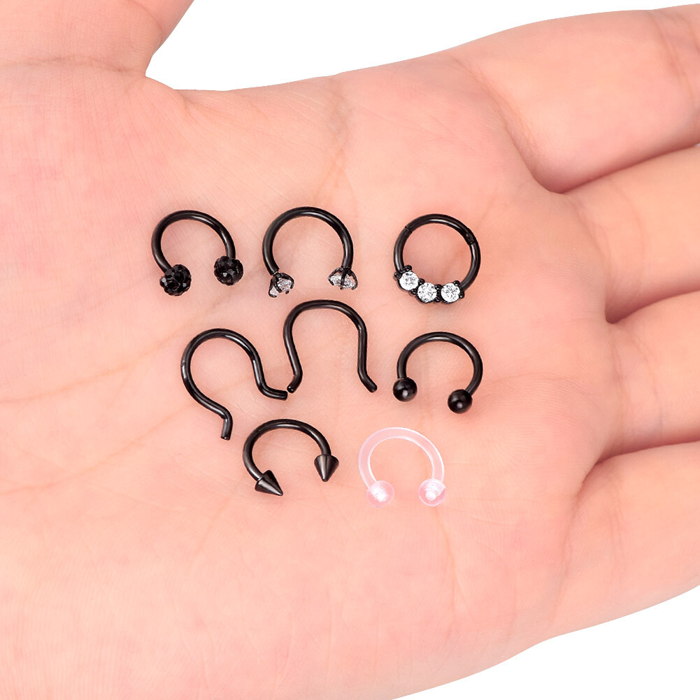6-12PCS Horseshoe Nose Septum Lip Rings Nipple Tragus Cartilage Eyebrow Piercing