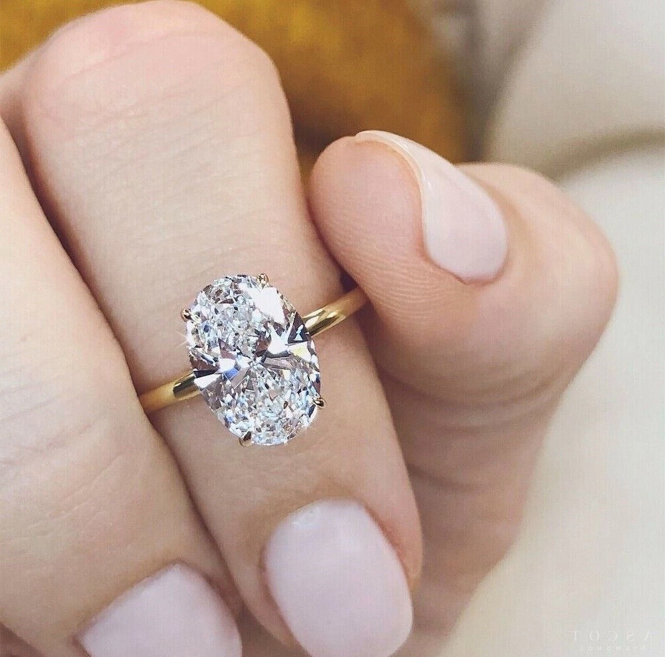 3.00 CT Oval Cut Moissanite Solitaire Engagement Ring Solid 14K Yellow Gold