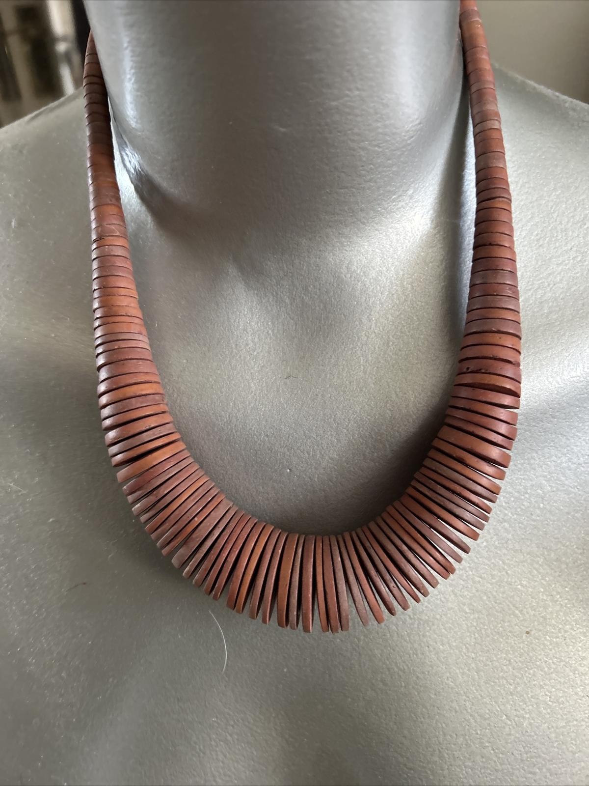 Tribal Disk Large Disc Beads Necklace U Clasp Red Disks Resin Or Wood