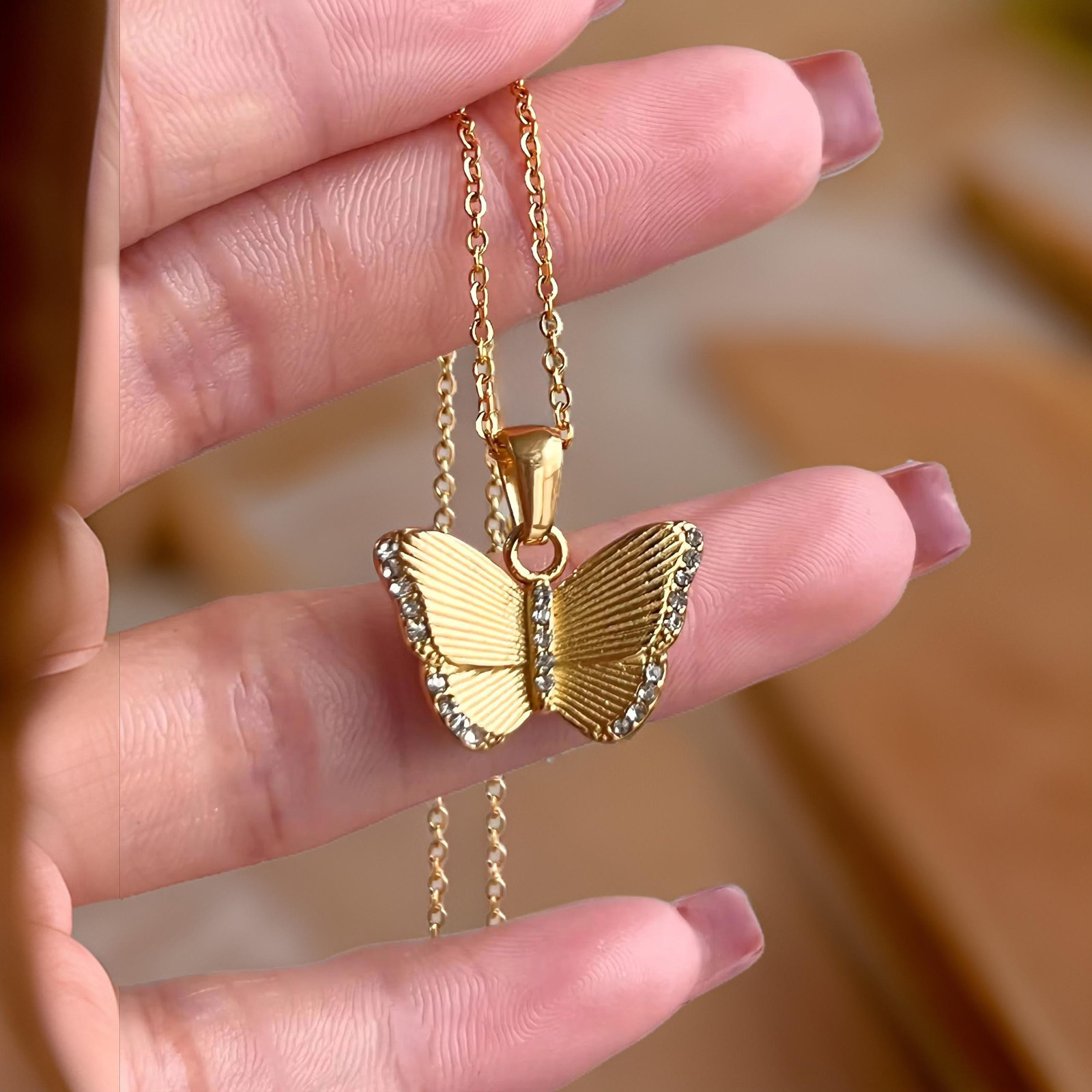 18K Gold Filled Butterfly Pendant Necklace for Women waterproof and tarnish free