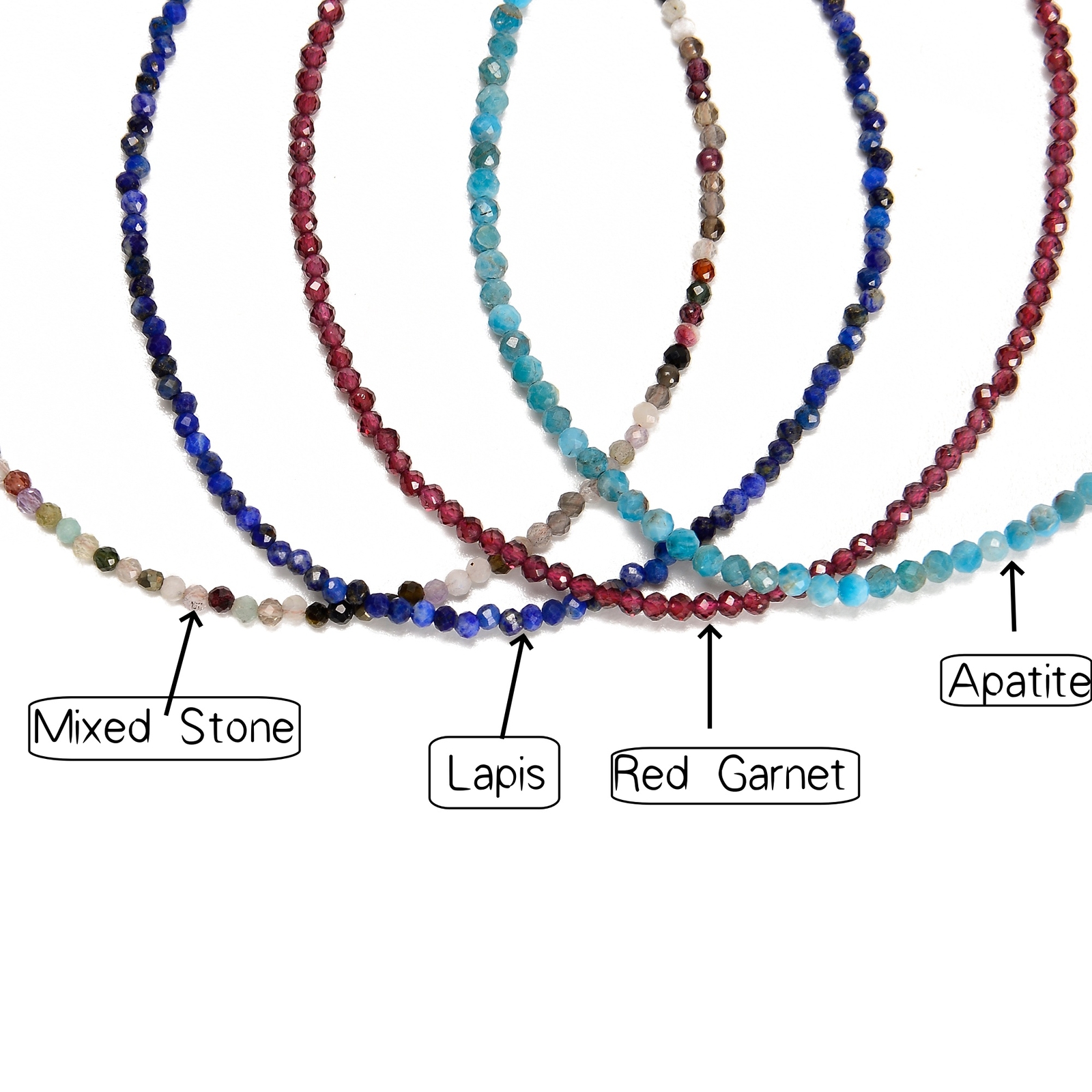 Natural 2mm Mixed Gemstones Faceted Round Beaded Anklet 9” Length Adjustable